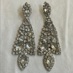 Dangling Silver Rhinestone Diamond Crystal Pierced Earrings for Wedding Prom